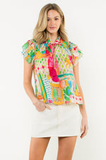 Load image into Gallery viewer, Tassel Tie Flutter Sleeve Floral Top in Pink
