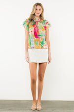 Load image into Gallery viewer, Tassel Tie Flutter Sleeve Floral Top in Pink

