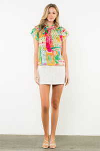 Tassel Tie Flutter Sleeve Floral Top in Pink
