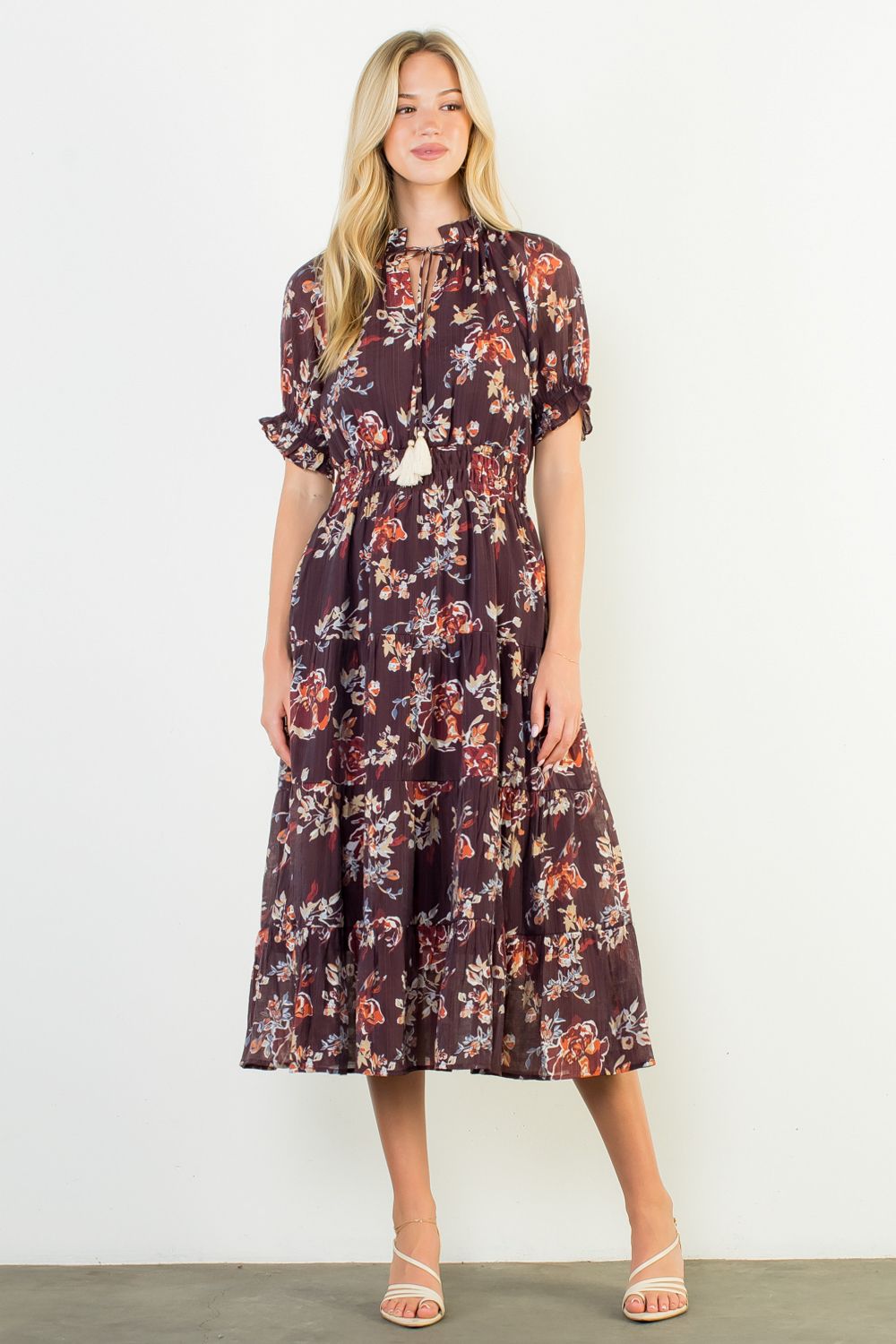 Short Sleeve Floral Maxi Dress in Black