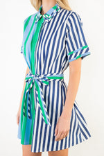 Load image into Gallery viewer, Short Sleeve Collared Striped Dress in Green
