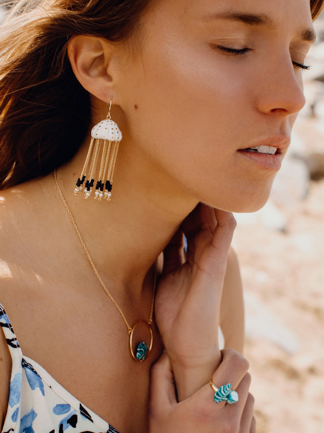 Jellyfish Fringe Earrings in White