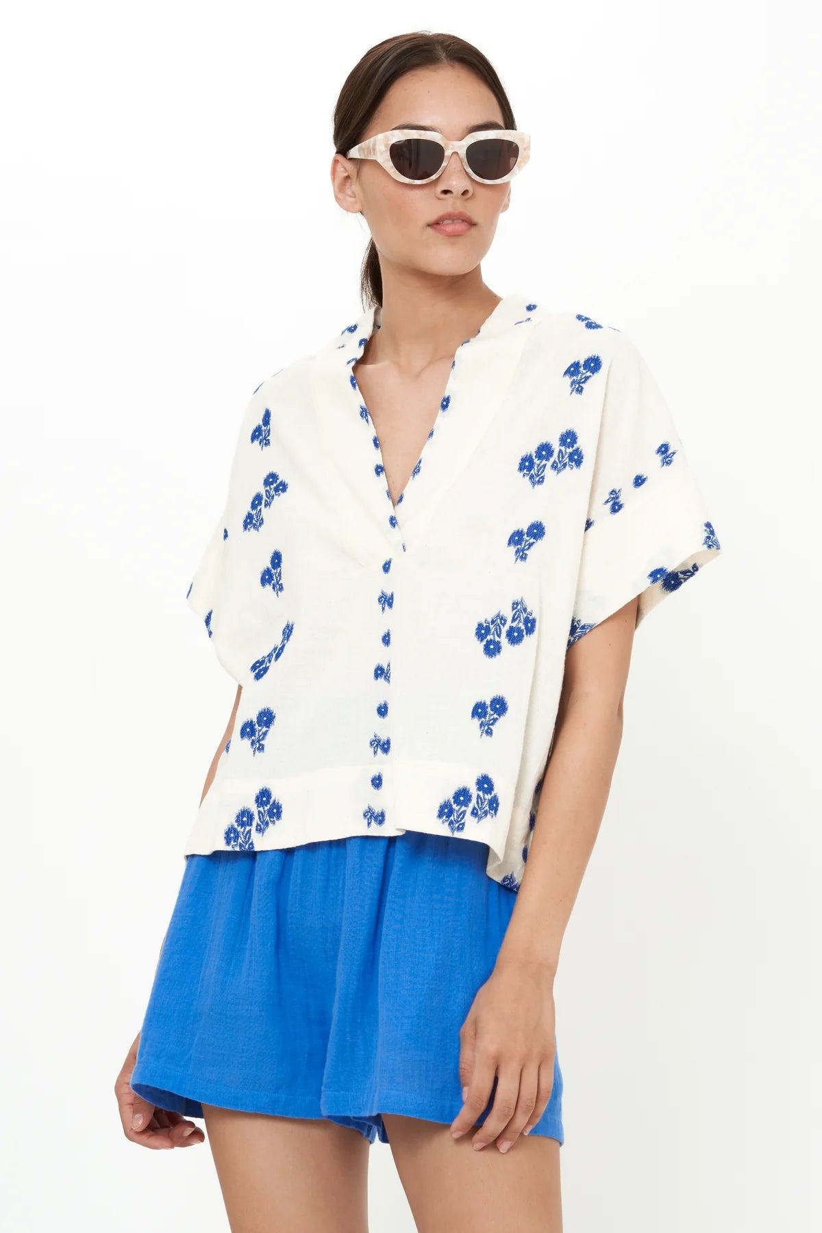V-Neck Top in Wicklow Blue