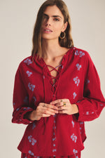 Load image into Gallery viewer, Winslet Embroidered Blouse in Red/Blue
