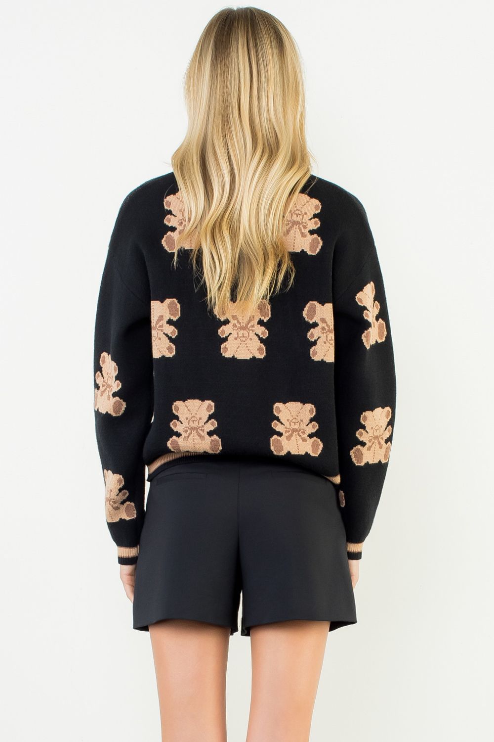 Teddy Bear Knit Cardigan in Black