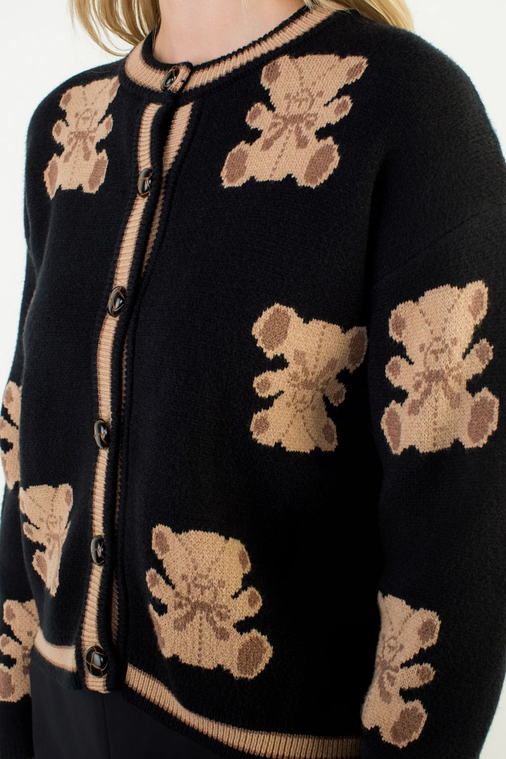 Teddy Bear Knit Cardigan in Black