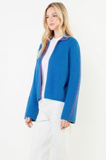 Load image into Gallery viewer, Contrast Blanket Stitch Cardigan in Blue/Red
