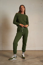 Load image into Gallery viewer, Ziggy Inside Out Cotton Fleece Shrunken Crew Sweatshirt in Fern Green
