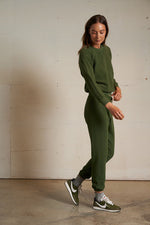 Load image into Gallery viewer, Ziggy Inside Out Cotton Fleece Shrunken Crew Sweatshirt in Fern Green
