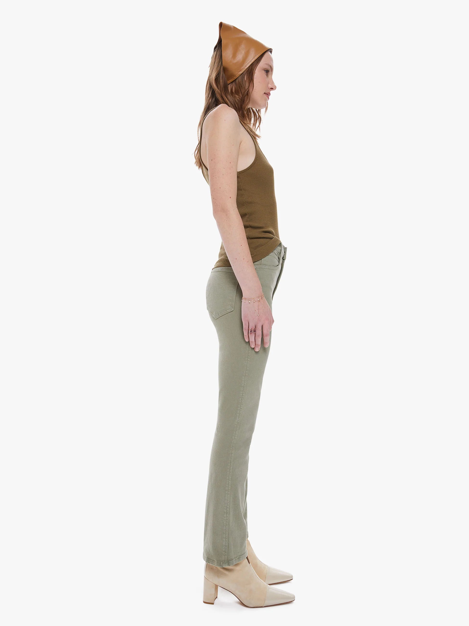 High Waisted Smokin' Double Ankle in Oil Green
