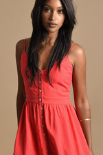 Load image into Gallery viewer, Button Front Mini Dress in Red
