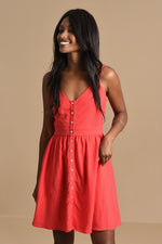 Load image into Gallery viewer, Button Front Mini Dress in Red
