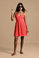 Load image into Gallery viewer, Button Front Mini Dress in Red
