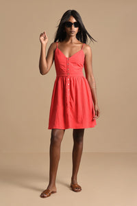 Button Front Mini Dress in Red
