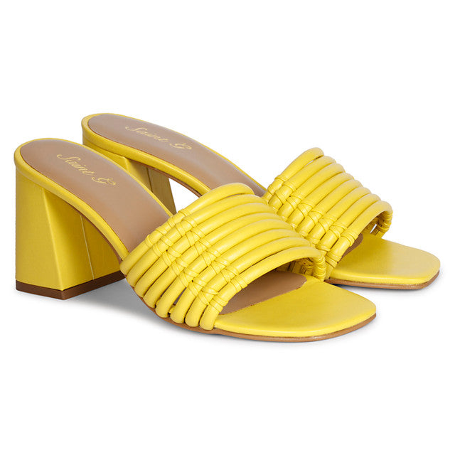 Bethany Leather Block Heel in Yellow