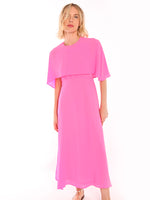 Load image into Gallery viewer, Georgette Maxi Dress in Pink with Removable Cape
