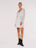 Load image into Gallery viewer, Sequin Wrap Dress in Silver
