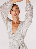 Load image into Gallery viewer, Sequin Wrap Dress in Silver
