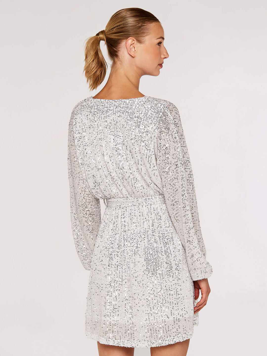 Sequin Wrap Dress in Silver