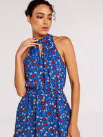Load image into Gallery viewer, Floral Halter Neck Dress in Blue
