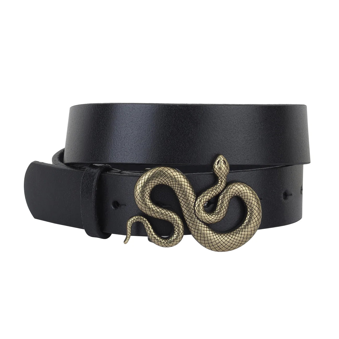 Snake Buckle Leather Belt in Black