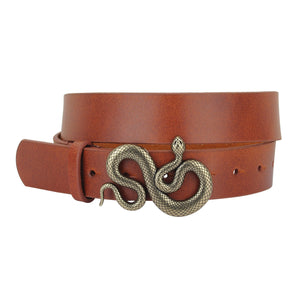 Snake Buckle Leather Belt in Tan