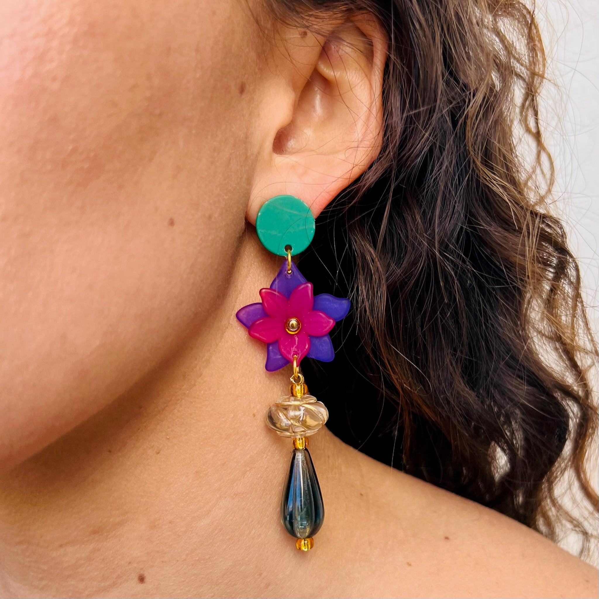 Floral Drop Earrings in Sangria