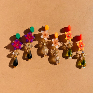 Floral Drop Earrings in Sangria