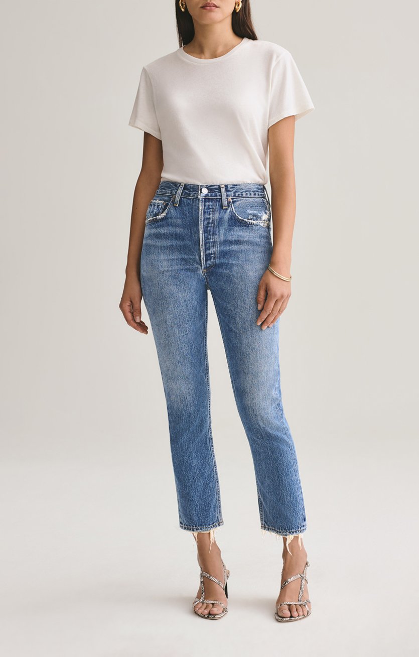 Riley High Rise Straight Crop Jean in Frequency