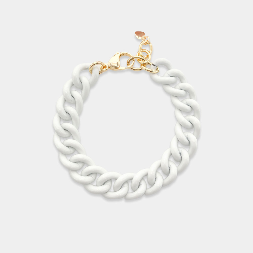 Large White Enamel Curb Chain Bracelet 7"+1"