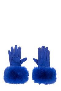 Gloves with Faux Fur Cuff in Bright Blue
