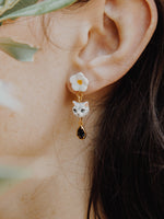 Load image into Gallery viewer, Grey Tabby Cat &amp; Flower Pendant Earrings

