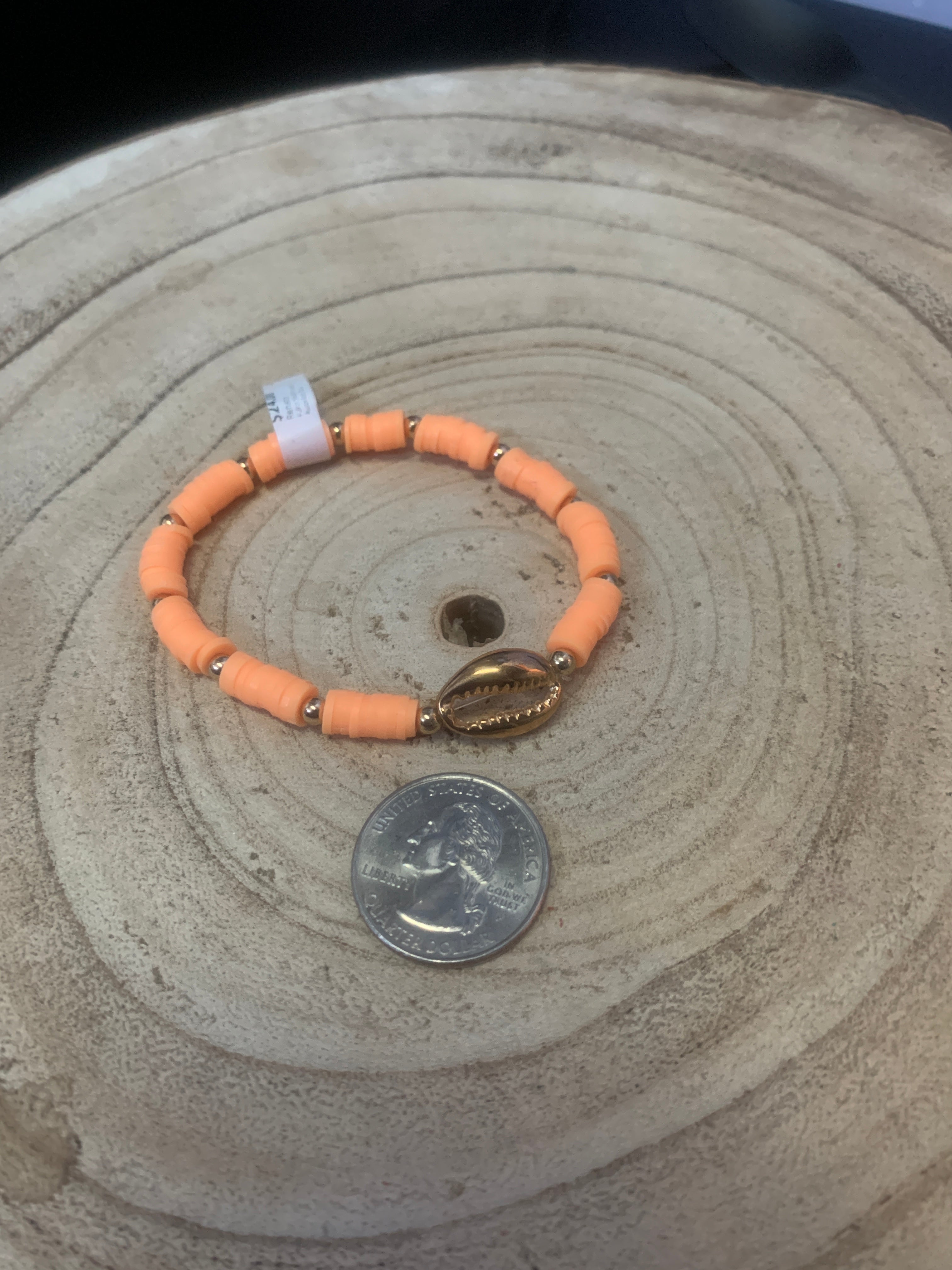 Gold Puka Shell Bracelet in Orange
