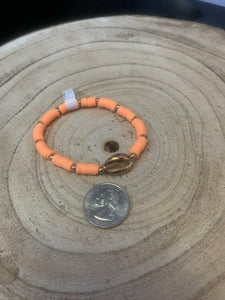 Gold Puka Shell Bracelet in Orange