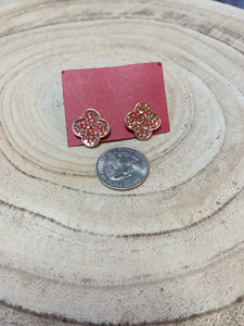 Clover Stud Earrings in Red Sparkle