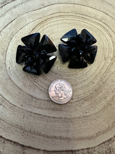 Crystal Flower Clip On Earring in Black