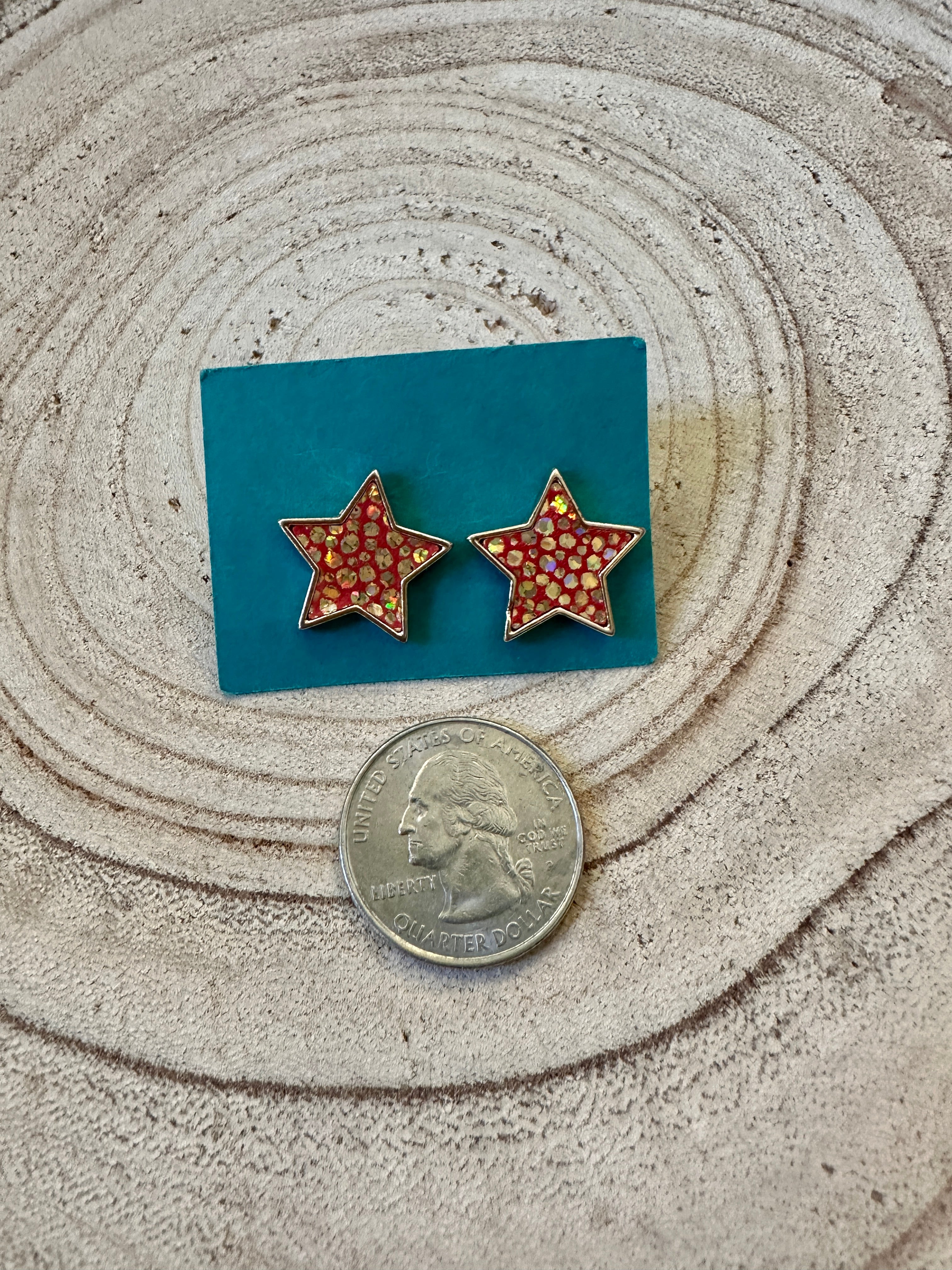 Star Stud in Red/ Gold Sparkle