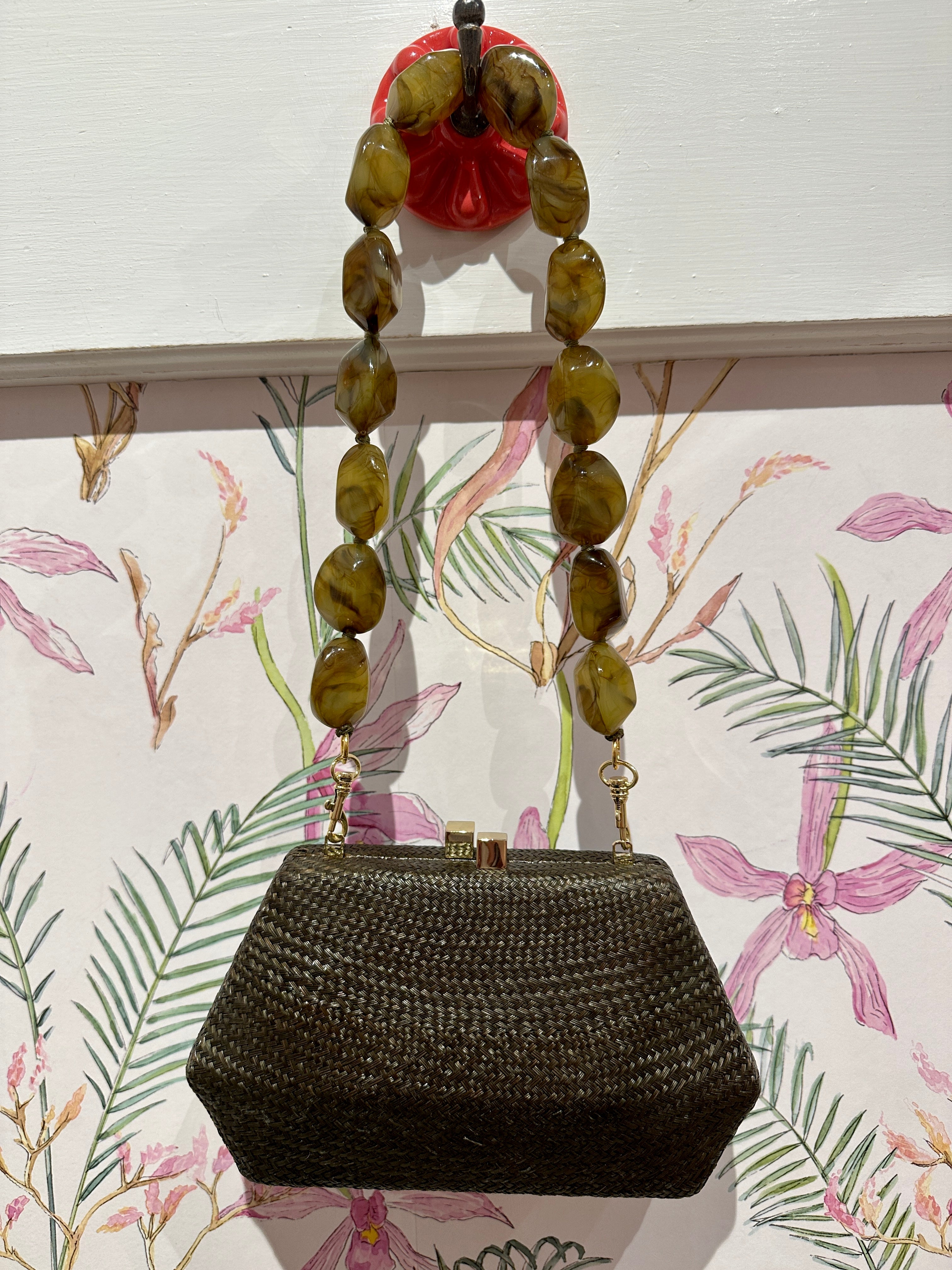 Blanca Bun Bag in Brown with Removable Gemstone Strap