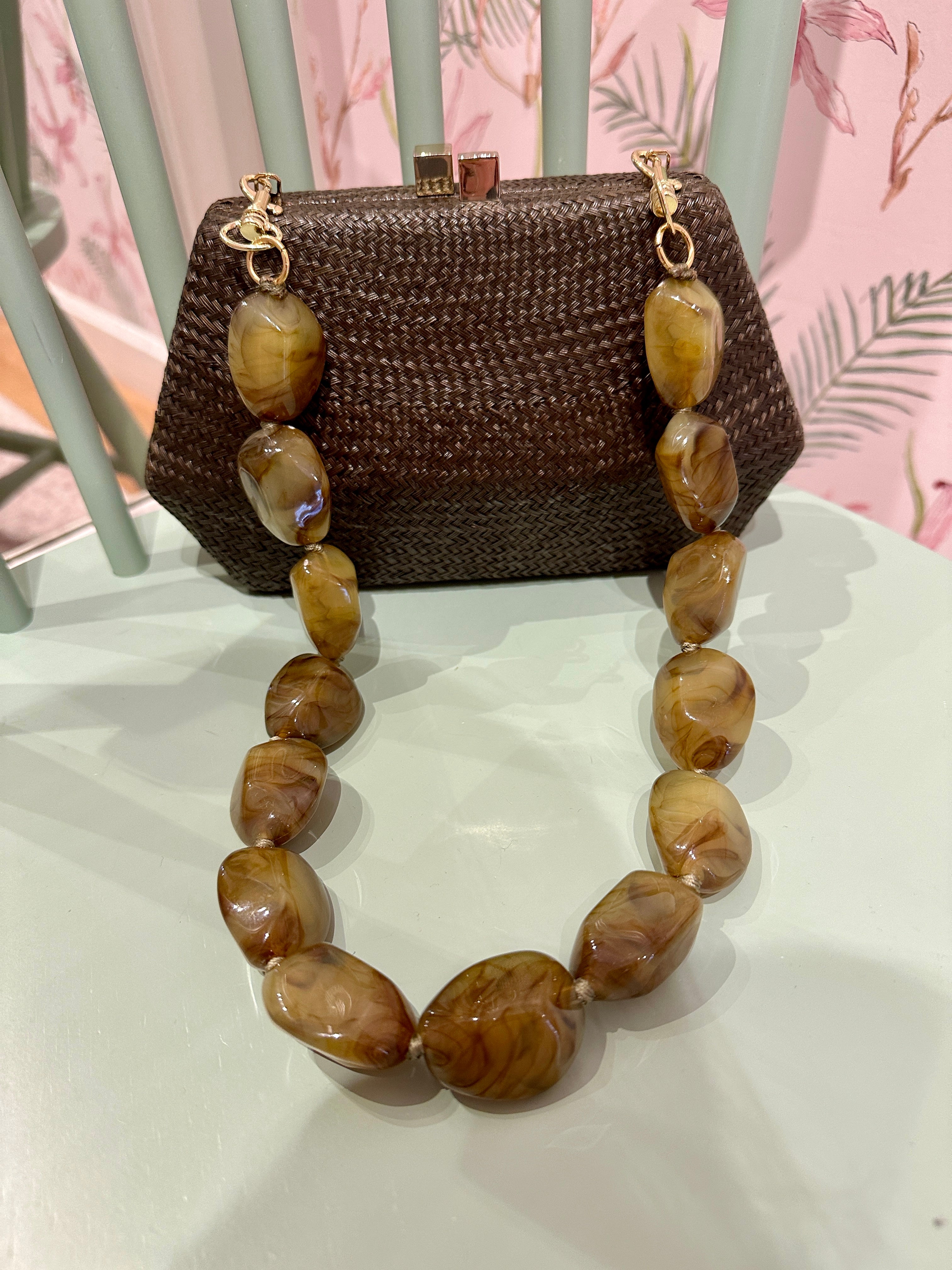 Blanca Bun Bag in Brown with Removable Gemstone Strap