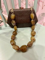 Load image into Gallery viewer, Blanca Bun Bag in Brown with Removable Gemstone Strap

