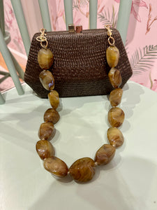 Blanca Bun Bag in Brown with Removable Gemstone Strap