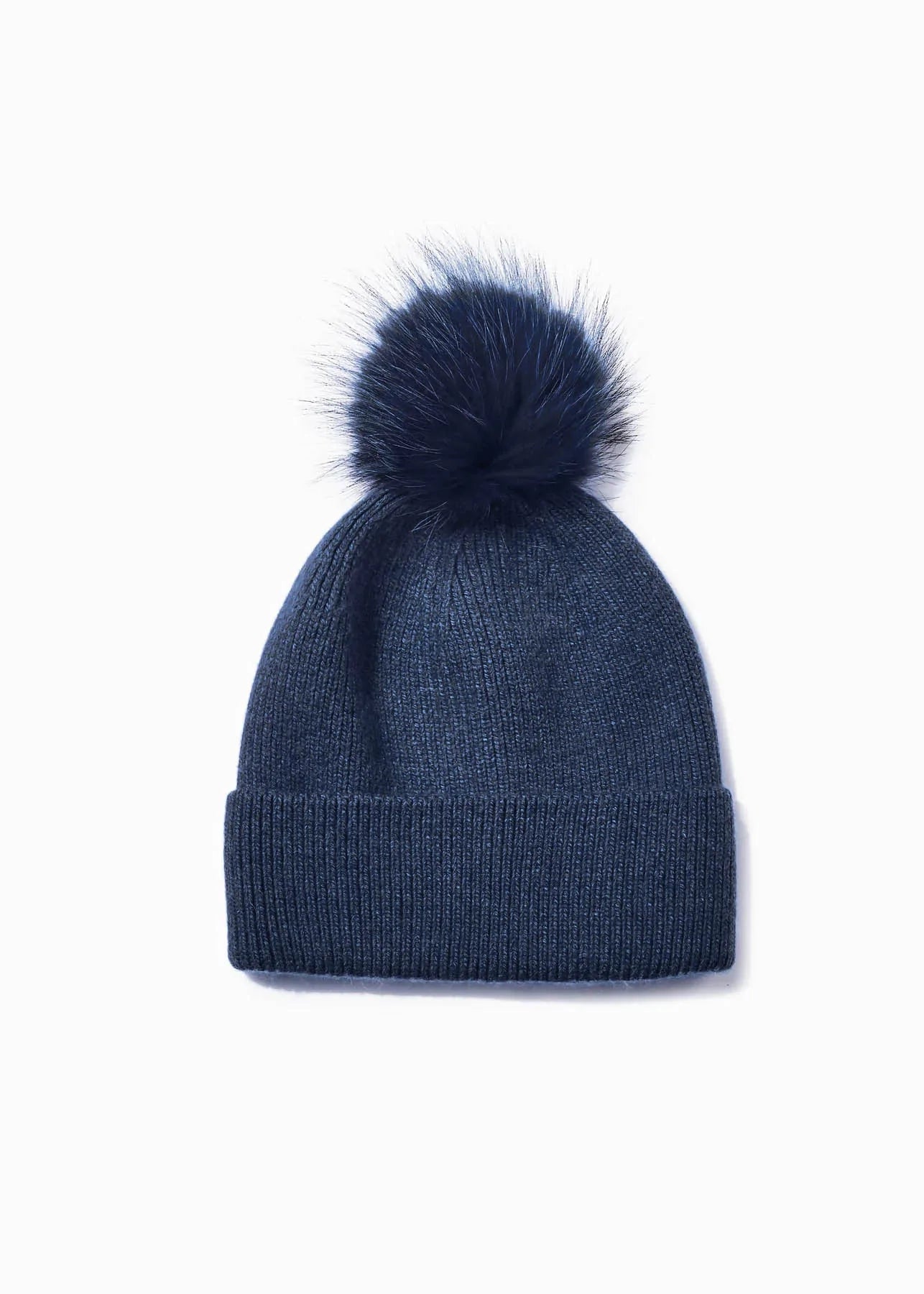 Knit Pom Pom Beanie in Denim