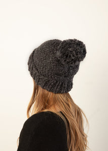 Mango Yarn Pom Pom Hat in Charcoal