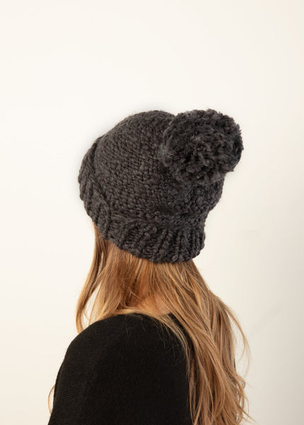 Mango Yarn Pom Pom Hat in Charcoal – Mint Julep display picture 1