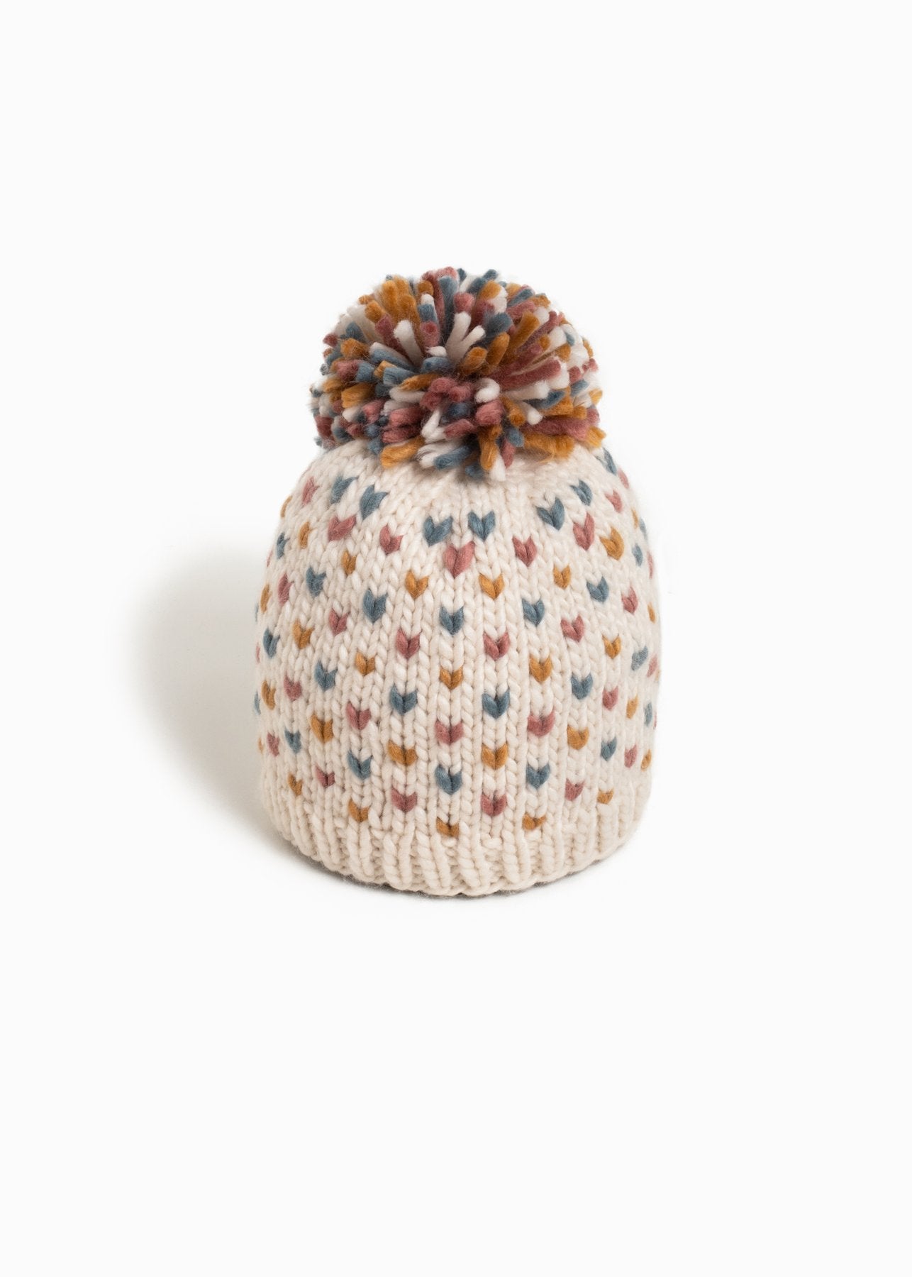 Little Heart Pom Hat in Mustard Multi