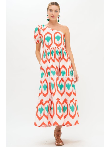 One Shoulder Maxi Dress in Odisha Coral