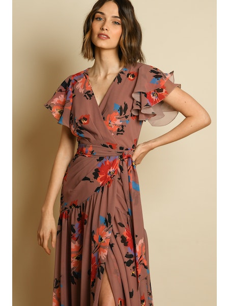 Caleb Dress in Taupe Dramatic Floral
