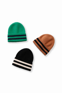 Striped Beanie in Green/Navy