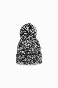 Hand Knitted Candy Cane Pompom Hat in Black