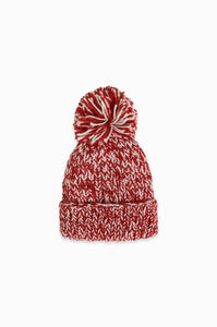 Hand Knitted Candy Cane Pompom Hat in Red